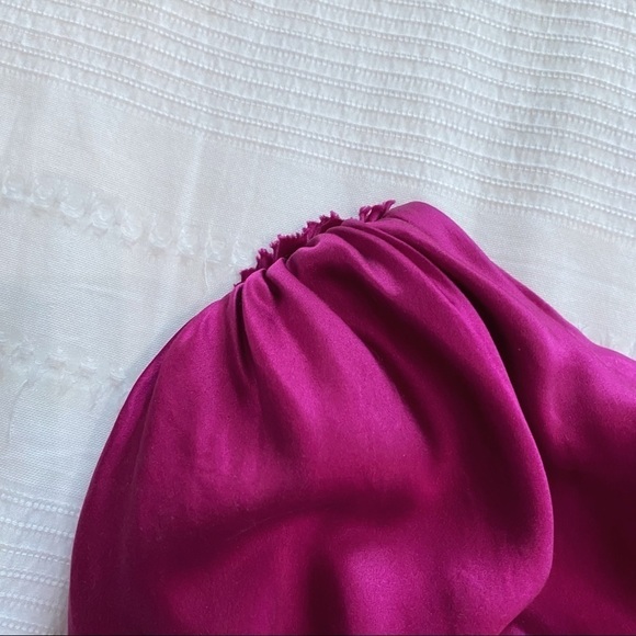 LANVIN 100% SILK FUCHSIA PINK ONE SLEEVE DRAPED BELTED COCKTAIL FORMAL DRESS - Picture 8 of 10